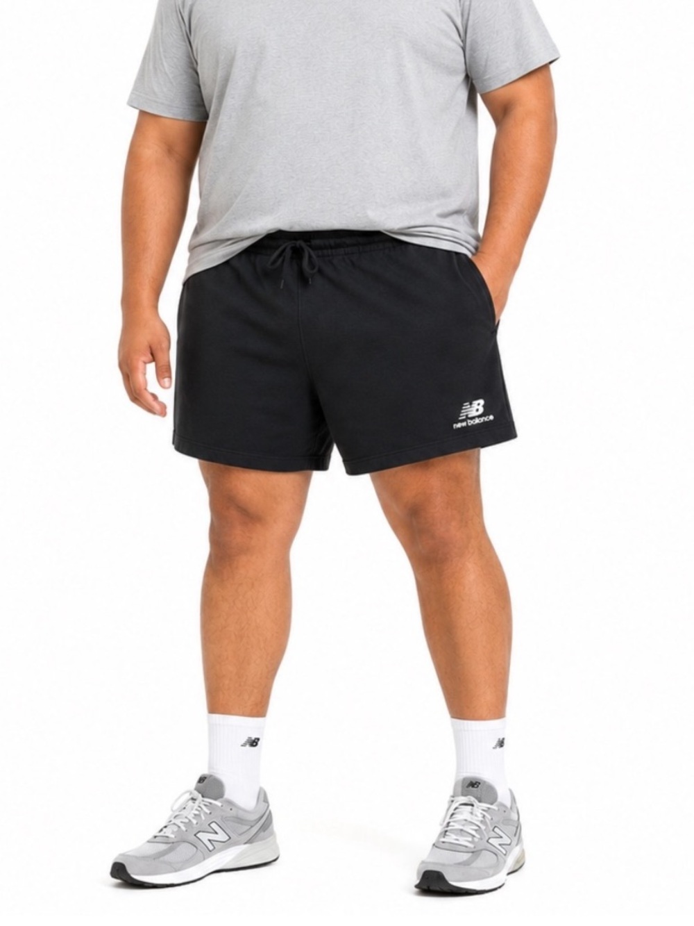 New Balance Men’s 5XL Black Fleece Sweat Shorts Pockets Athletic Lounge